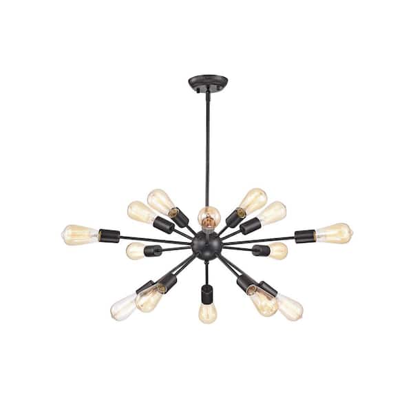 Phoebe 26.8 in. Dia Sputnik 15-Light Antique Black Industrial Pendant Chandelier