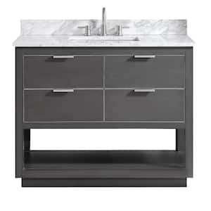 Allie 43 in. W x 22 in. D Bath Vanity in Gray with Silver Trim with Marble Vanity Top in Carrara White with Basin