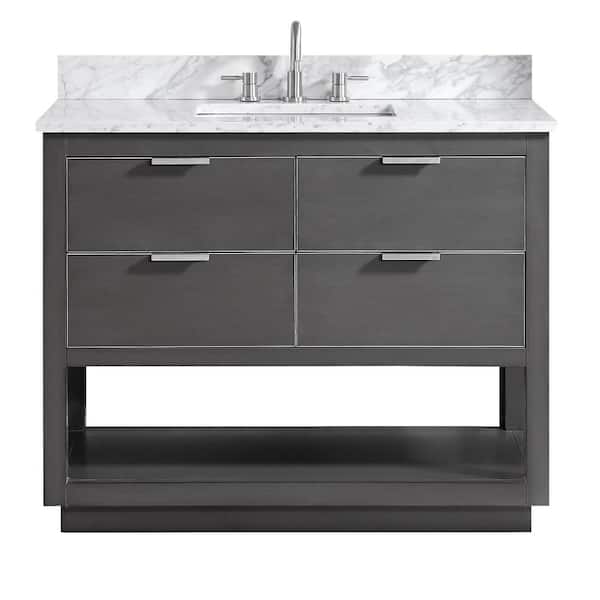 Avanity Allie 43 in. Single Sink Twilight Gray with Silver Trim Bath Vanity with Carrara White Marble Top