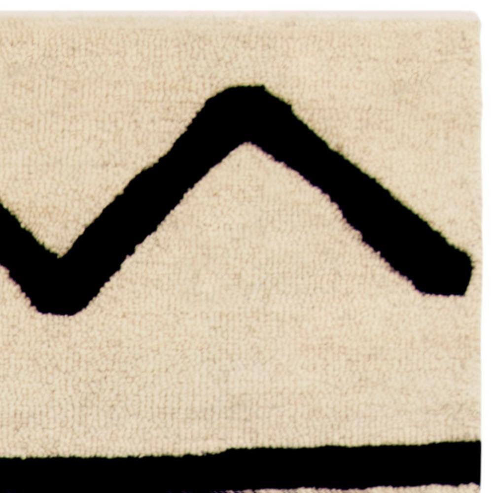 Ivory and Black Geometric Wool Kids Area Rug, 6' x 9'
