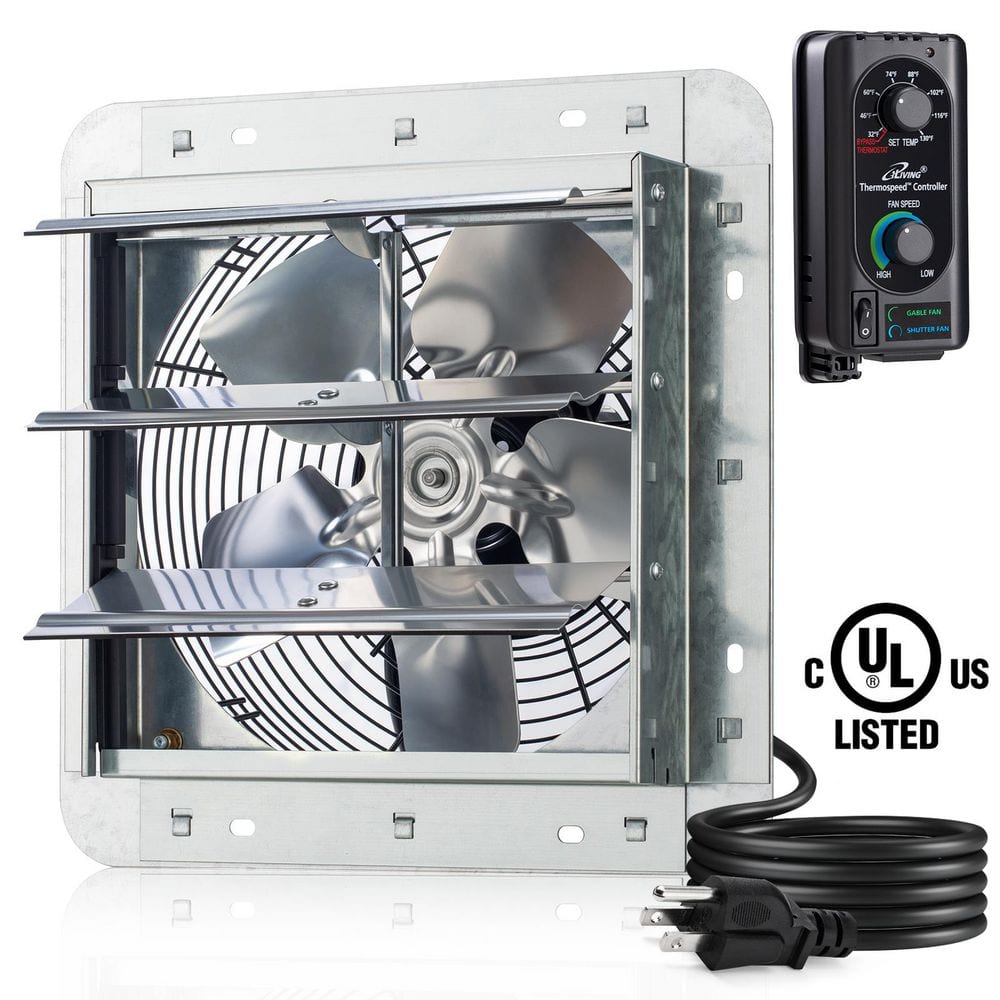 iLIVING 10  Shutter Exhaust Fan with Thermospeed(TM) controller  65W  820 CFM  Silver