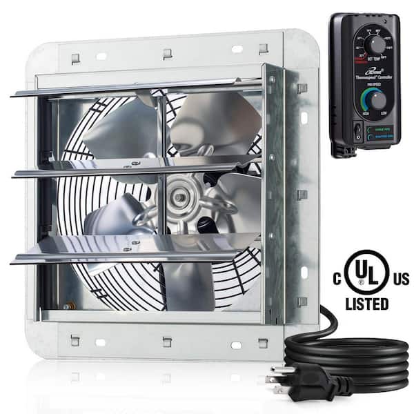 iLIVING 10 in. Wall Mounted Shutter Exhaust Fan with Thermospeed Controller, 65-Watt, 820 CFM, Silver