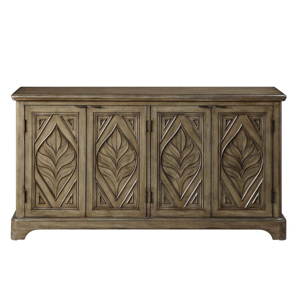 Orana Oak Console Table with Leaf Carvings and Storage