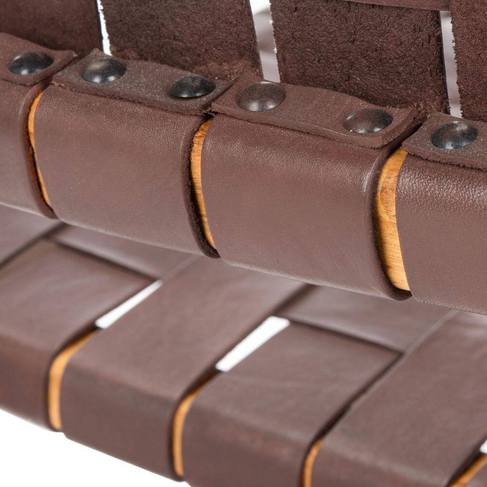 Cognac and Natural Woven Leather Side Chairs, Set of 2