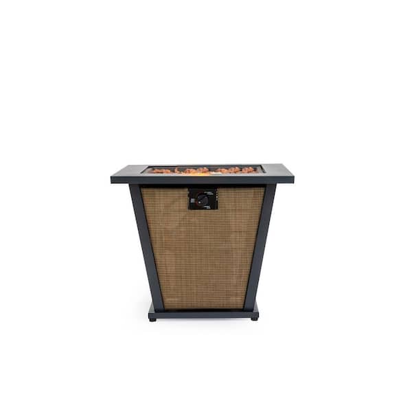 28 in. 50000 BTU Propane Fire Pit Table, Square Brown Patio/Deck/Courtyard Heater with Textilene Body and Steel Lid