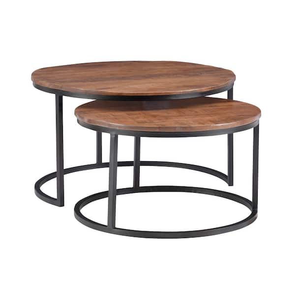Cosimo 31 in. Brown and Black Round Wood Nesting Coffee Tables