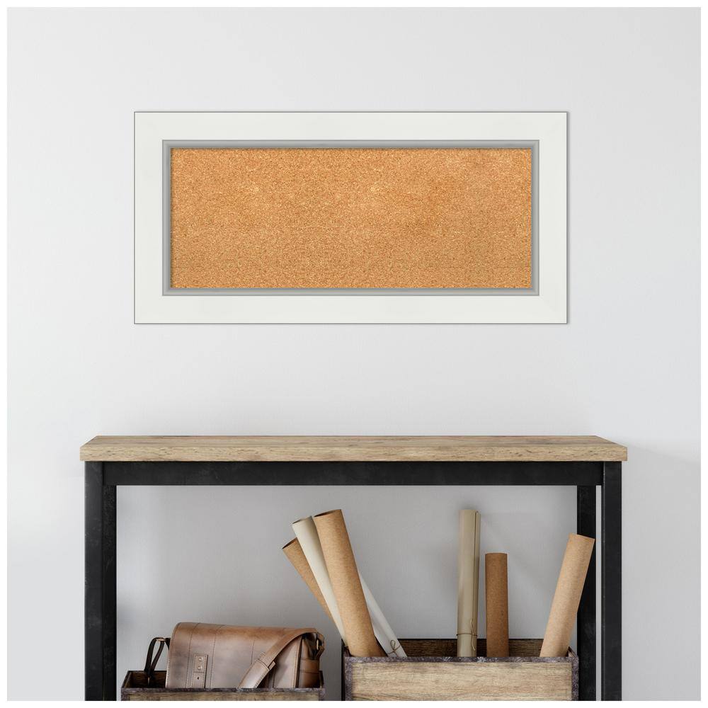 Eva White and Silver Framed Natural Cork Bulletin Board