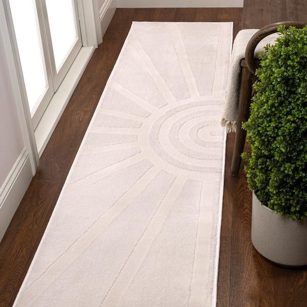 JONATHAN Y Aelius MidCentury Scandinavian Abstract Sun 2-Tone High-Low White/Cream 2 ft. x 8 ft. Runner Rug