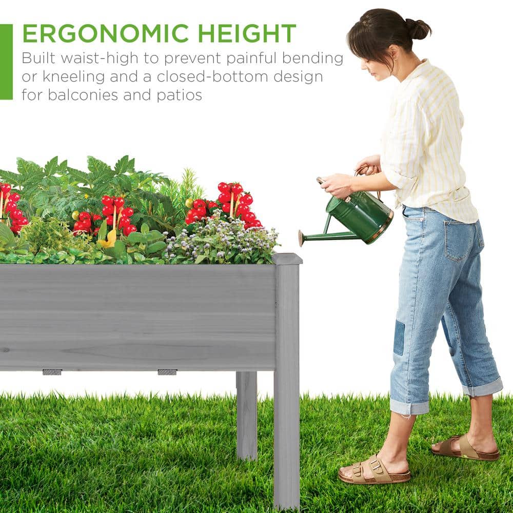 Gray 48x24x30in Elevated Wooden Raised Garden Bed Planter