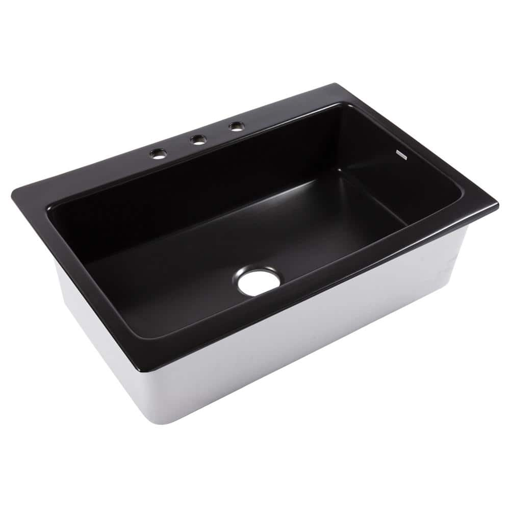 SINKOLOGY Jackson 33 in. 3-Hole Drop-In Single Bowl Matte Black Fireclay Kitchen Sink