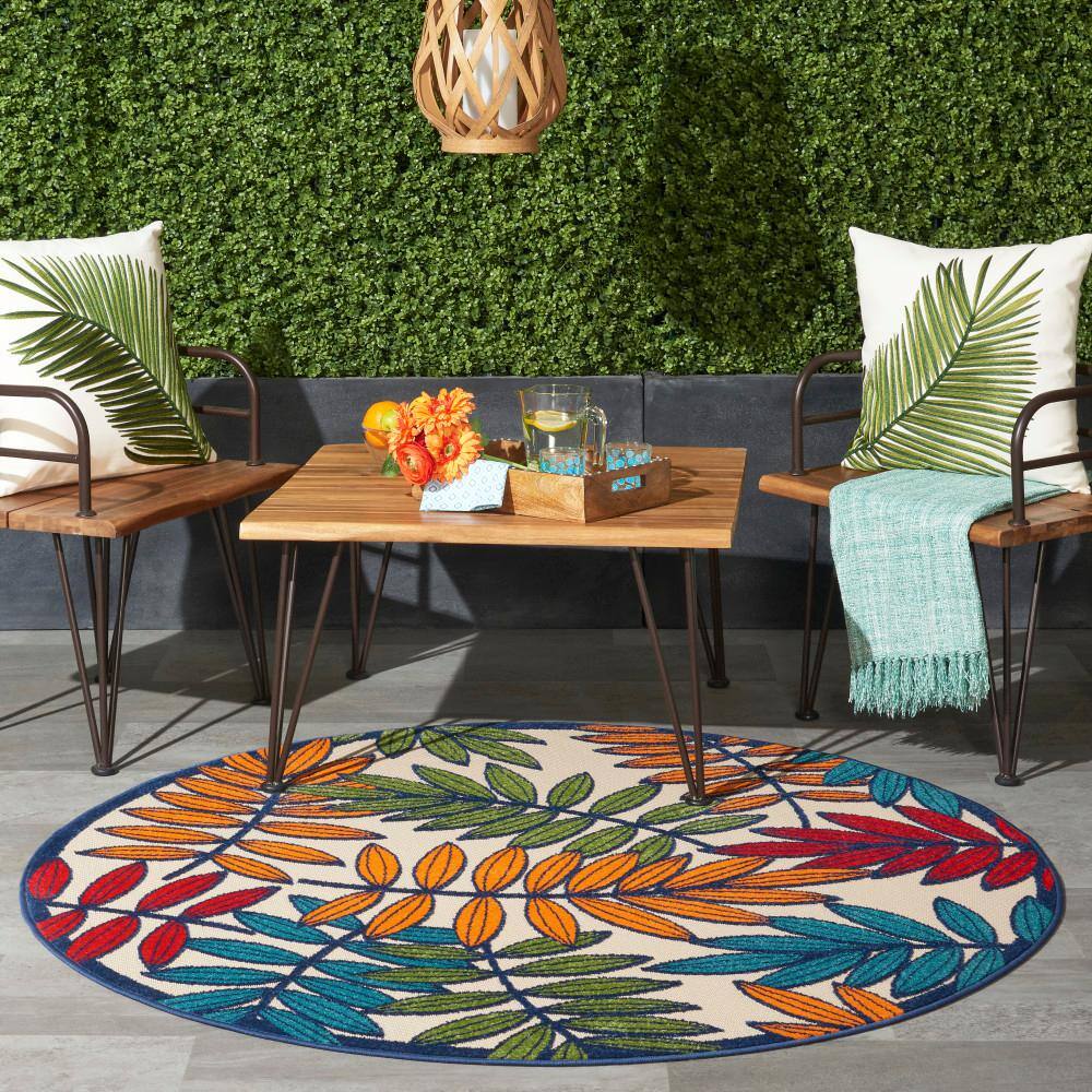 Multicolor Round Floral Synthetic Outdoor Area Rug
