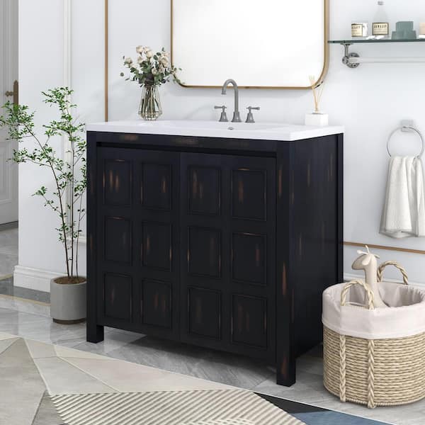36 in. W x 18 in. D x 34 in. H Single Sink Freestanding Bath Vanity in Espresso with White Resin Top