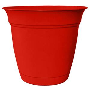 Belle 10 in. Dia. Strawberry Red Plastic Planter with Attached Saucer Decorative Pots
