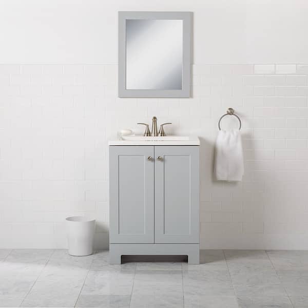 Glacier Bay 24 in. W x 19 in. D x 33 in. H Single Sink Freestanding Bath Vanity in Pearl Gray with White Cultured Marble Top