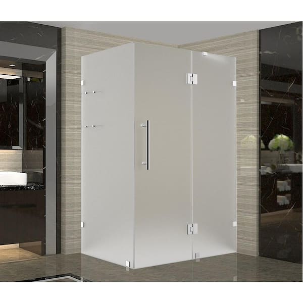 Aston Avalux GS 37 in. x 38 in. x 72 in. Frameless Hinged Shower Enclosure with Frosted Glass and Glass Shelves in Chrome