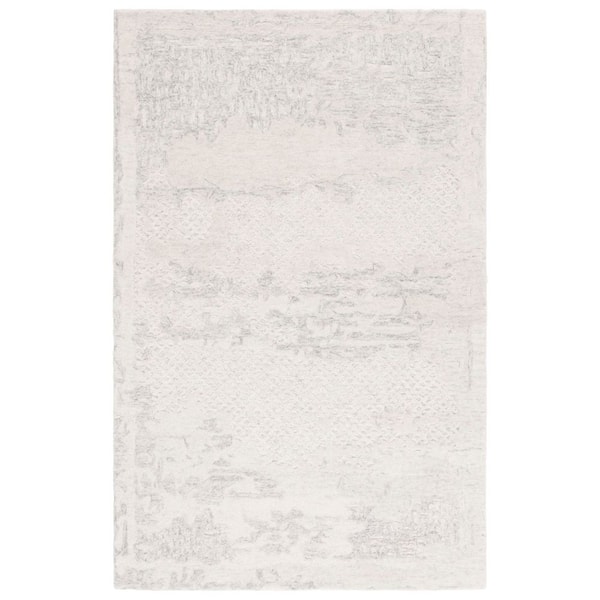 Harvest 9 ft. x 12 ft. Silver/Ivory Distressed Solid Color Area Rug