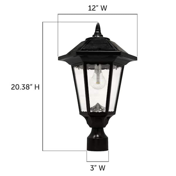 GAMA SONIC Windsor Bulb 1-Light Black Outdoor Solar Post Light