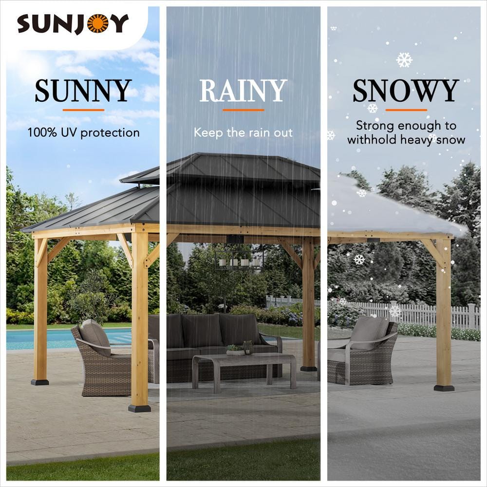 Sunjoy 12x16 ft Cedar Wood Gazebo with Steel Roof