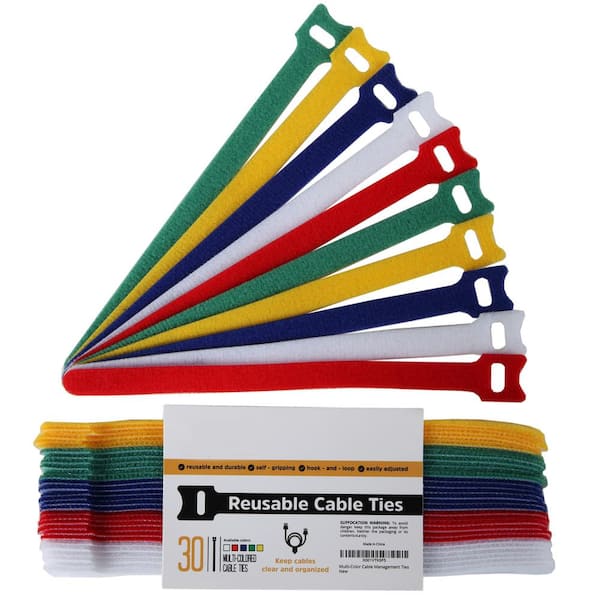 Stalwart 8 in. Reusable Cable Management Ties in Multi-Color (Set of 30)