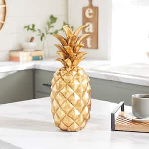 Gold Polystone Pineapple Fruit Sculpture
