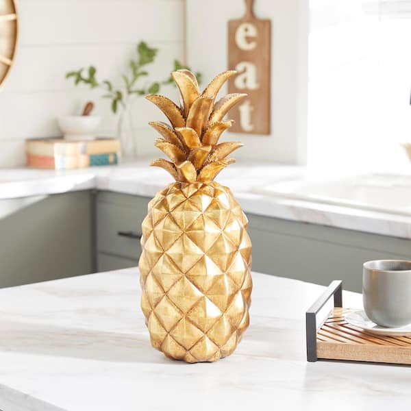 Litton Lane 7 in. x 18 in. Gold Polystone Pineapple Fruit Sculpture