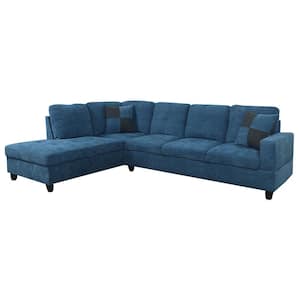 104 in. Square Arm 2-Piece Microfiber L-Shaped Sectional Sofa in Blue