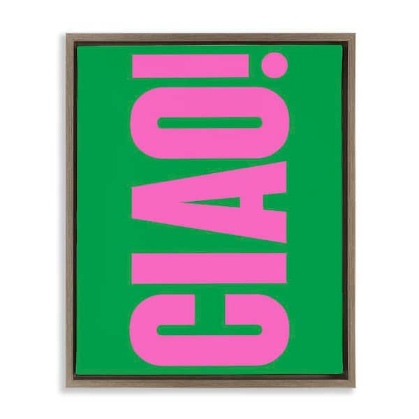 Stupell Industries Ciao Pink and Green by House of Lulu Brown Floater Frame Typography Graphic Art Print 31 in. x 25 in.