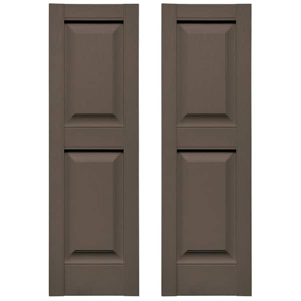 Ekena Millwork Builders Edge 12 in. W x 75 in. H Raised Panel Vinyl Shutters Pair in French Roast