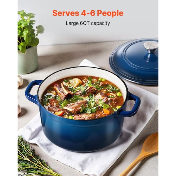 VEVOR 6 qt. Enameled Cast Iron Dutch Oven, with Lid and Dual