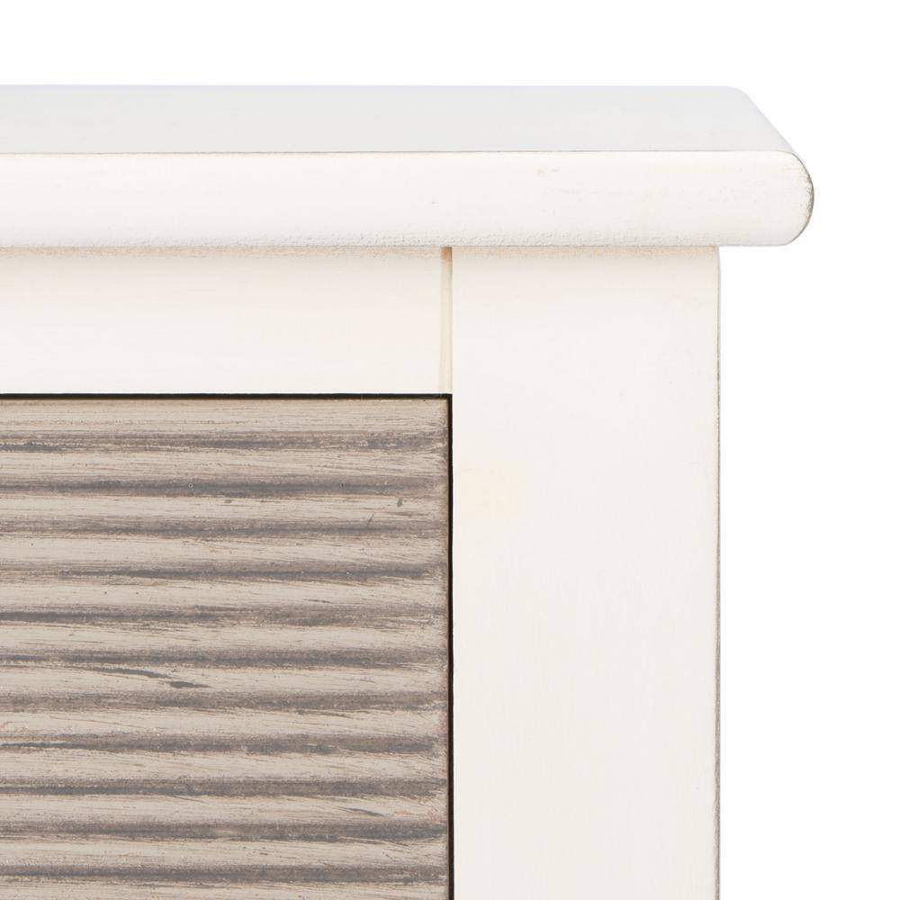 Farmhouse Chic Distressed White and Greige Wood Accent Table with Storage