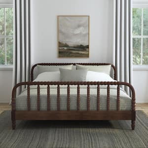 Spindle Brown Wood Frame King Panel Bed