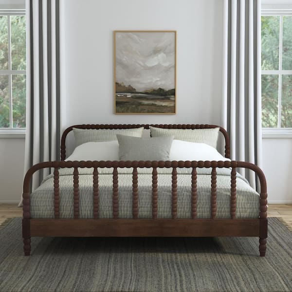 HOMESTYLES Spindle Brown Wood Frame King Panel Bed