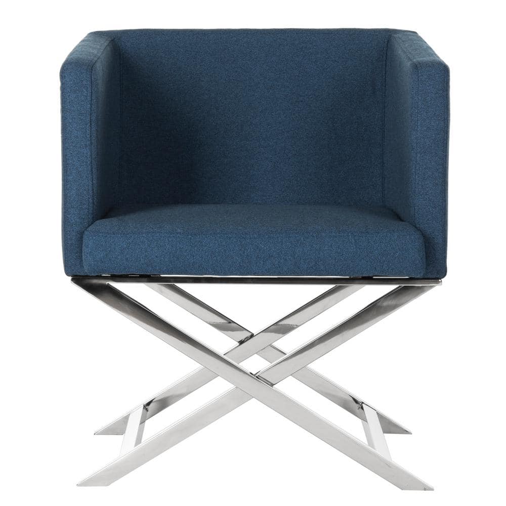 Navy Chrome Transitional Director's Accent Chair in Leather