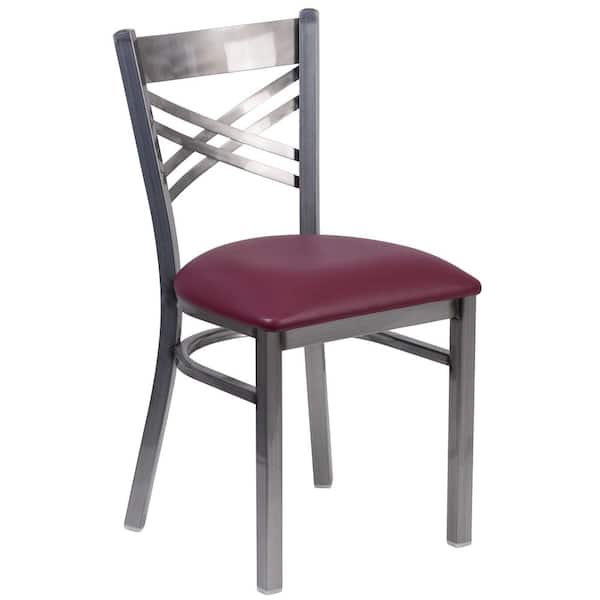 Flash Furniture Hercules Burgundy Vinyl Seat/Clear Coated Metal Frame Side Chair