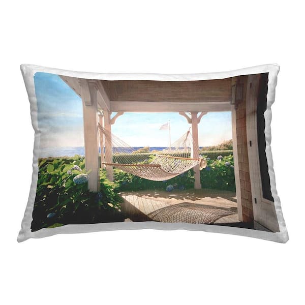 Stupell Industries Coastal Patio Hammock Beige Print Polyester 14 in. x 20 in. Throw Pillow