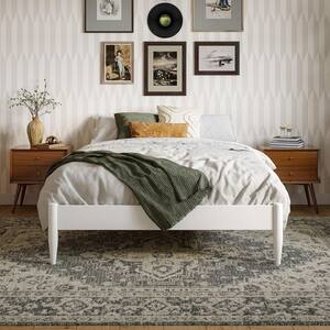 Pasadena Mid Century Modern White Wood Frame Full Low Profile Platform Bed