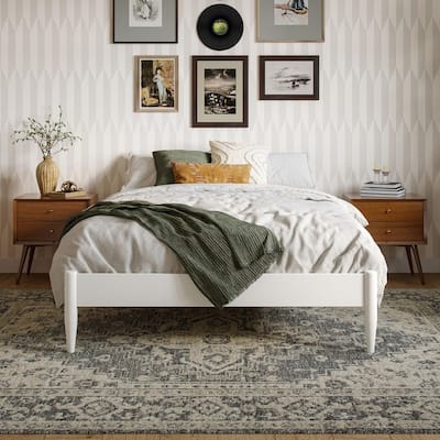 Pasadena Mid Century Modern White Wood Frame Full Low Profile Platform Bed
