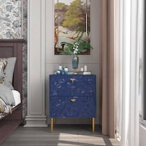 Blue 2-Drawer Wood Nightstand with Tapered Support Legs