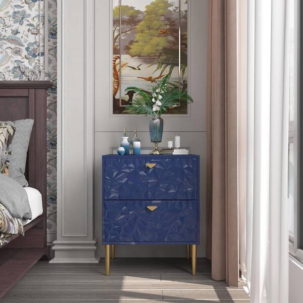 Boyel Living Blue 2-Drawer Wood Nightstand with Tapered Support Legs BL ...