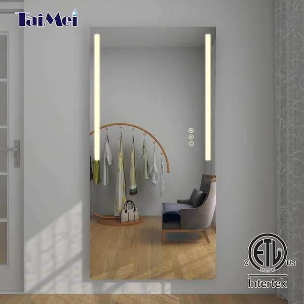 TaiMei 72 in. W x 36 in. H Frameless LED Single Bathroom Vanity Mirror, Polished Crystal