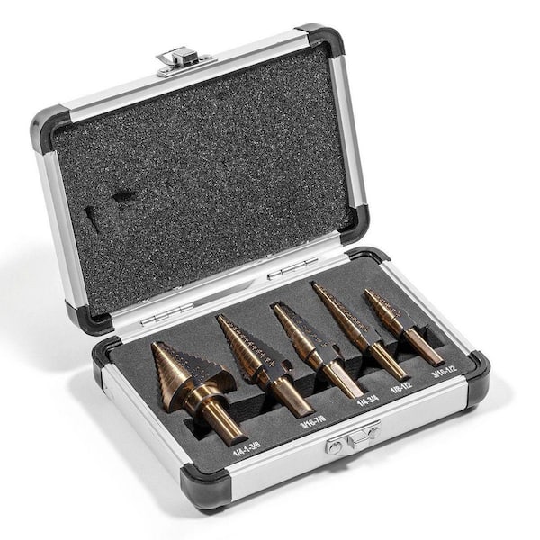 HSS Titanium Step Drill Bit Set, (5-Piece) with Storage Case