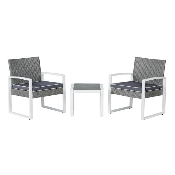 Selby 3-Piece Modern Coastal Faux Wicker Patio Conversation Outdoor Patio Set, White/Gray