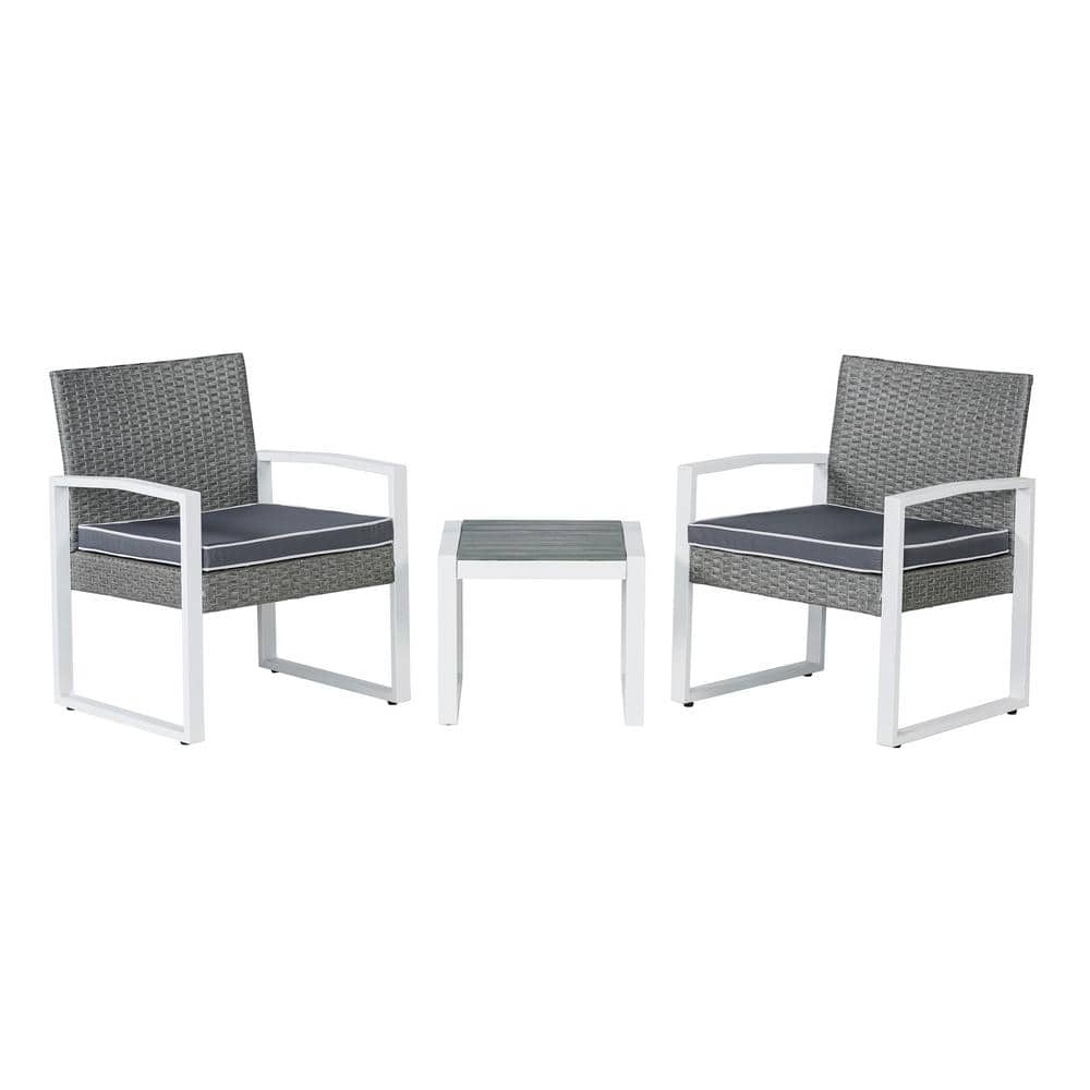 Selby Gray and White Faux Wicker 3-Piece Patio Conversation Set