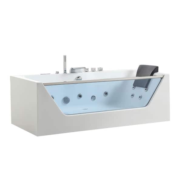 71 in. x 30 in. Alcove Whirlpool Bathtub Rectangular hydrotherapy Jetted Soaking Bath Tub with Center Drain in White