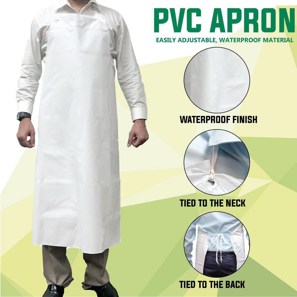 Large White Waterproof Vinyl Bib Apron with Adjustable Neck