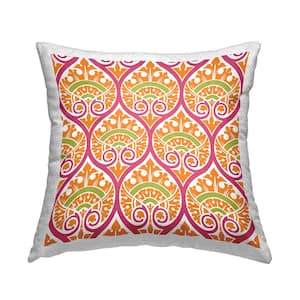 Bold Orange Pink Ogee Pink Square Outdoor Throw Pillow