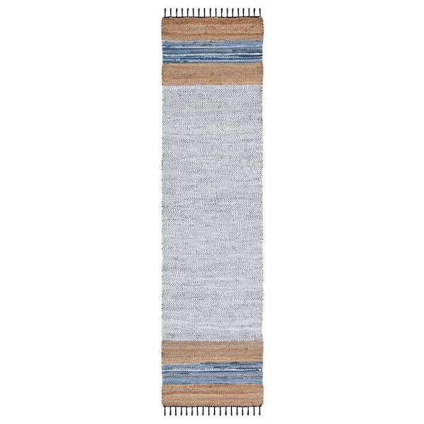 Vintage Leather 2 ft. x 8 ft. Gray/Natural Border Solid Color Runner Rug