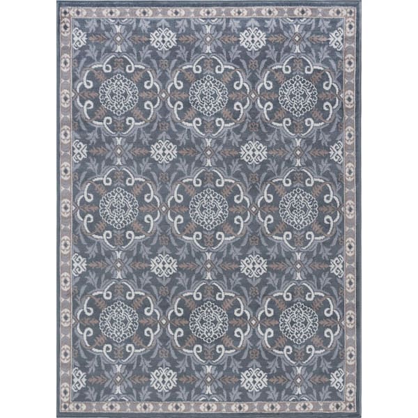 Tayse Rugs Hampton Brocade Gray 5 ft. x 7 ft. Indoor Area Rug