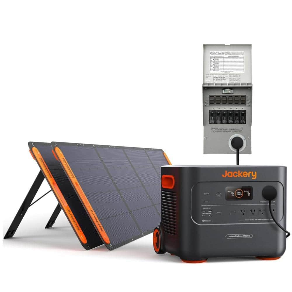 Jackery 3000W Output/6000W Peak Push Button Start Solar Generator 3000Pro with two 200W-Solar-Panel and Transfer Switch