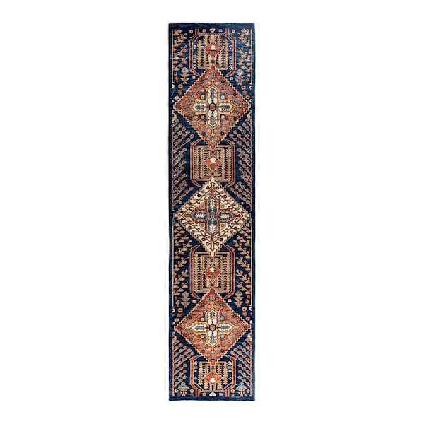 Serapi Blue 3 ft. x 12 ft. Tribal Wool Indoor Area Rug